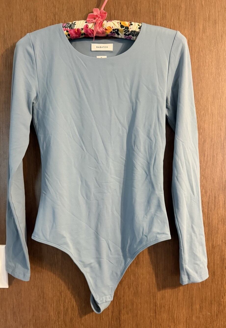 Aritzia Babaton Contour Crewneck Long Sleeve Bodysuit thong sz medium Muted blue